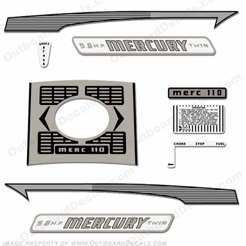 Mercury 1962-1963 9.8HP Outboard Engine Decals 9.8, 110, stickers, operation, sticker, motor, 1962, 1963, INCR10Aug2021