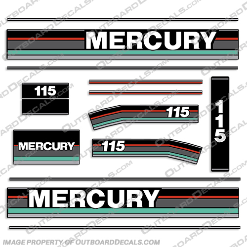 Mercury 1991 115HP Outboard Engine Decal with Metallic Silver - Any Color! Mercury, 1991, 115, 115hp, hp, horse, power, horsepower, Metallic, Silver, Outboard, Motor, Engine, Decal, Decals, Kit, Any Color, Custom Color