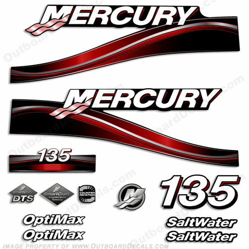Mercury 135hp "Optimax" Saltwater Decals - 2005 (Red) INCR10Aug2021
