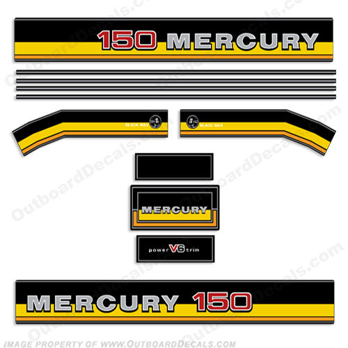 1981-1983 Mercury 150hp Decals - Custom Yellow 81, 83. 150, INCR10Aug2021