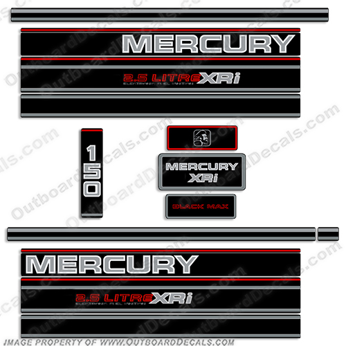 Mercury 150hp 2.5 Litre BlackMax Decal Kit - 1995 Mercury, 150, 150hp, Black, Max, BlackMax, Black Max, Decal, Kit, 1995, XRi, XRi Offshore, XR6