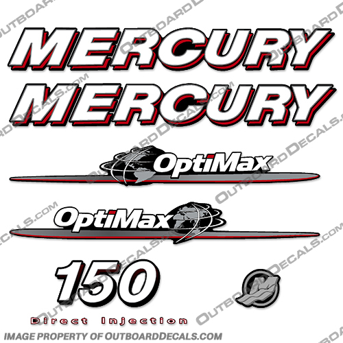 Mercury 150hp "Optimax" Decals - 2007-2012  mercury, decals, 150, 150hp, hp, optimax, 2007, 2008, 2009, 2010, 2011, 2012, outboard, decal, set, kit, stickers