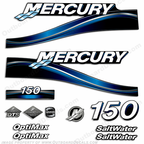 Mercury 150hp "Optimax" Saltwater Decals - 2005 (Blue) INCR10Aug2021