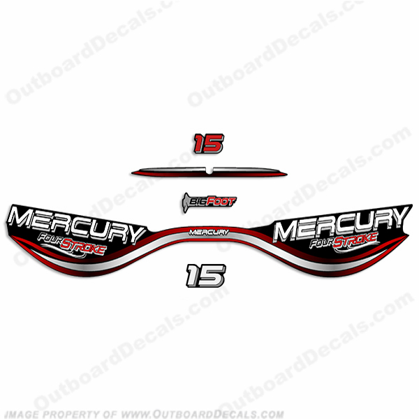 Mercury 15hp Four Stroke BigFoot Decals - 1999+ big, foot, big foot, big-foot, INCR10Aug2021