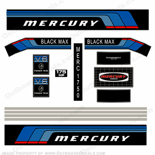 Mercury 1976 - 1977 175HP Outboard Engine Decals Mercury, 1976, 1977, 175, 175hp, Outboard, Engine, Decal, Decals