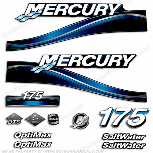Mercury 175hp "Optimax" Saltwater Decals - 2005 (Blue) INCR10Aug2021