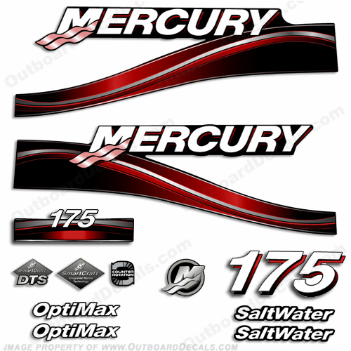 Mercury 175hp "Optimax" Saltwater Decals - 2005 (Red) INCR10Aug2021