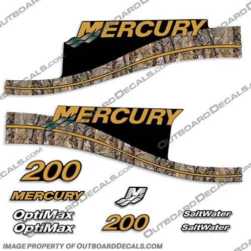 Mercury Custom 200 Decal Kit - Real Camo Style mercury, decals, 200, hp, optimax ,saltwater, real, tree, camo, camoflauge