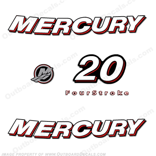 Mercury 20hp FourStroke Decal Kit - 2006 + four stroke, fourstroke, 4stroke, 4-stroke, 4 stroke, four-stroke, 20, INCR10Aug2021
