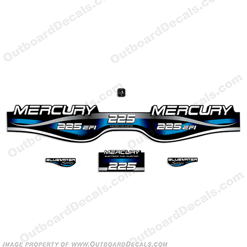 Mercury 225hp EFI Fuel Injection Bluewater Series Decal Kit (Blue)  merc, mercury, blue, water, fuel, injection. 3l, 3.0l, 3.0, liter, 2.5, 2l, outboard, engine, motor, decal, sticker, kit, set, decals, mercury, 150, 150 hp, horsepower, 150hp, 1998, 1999, 2000, 2001, 2002, 2003, 2004, 2005, 2006, 2007, 2008, 2009, 2010, electronic, fuel, injection, INCR10Aug2021