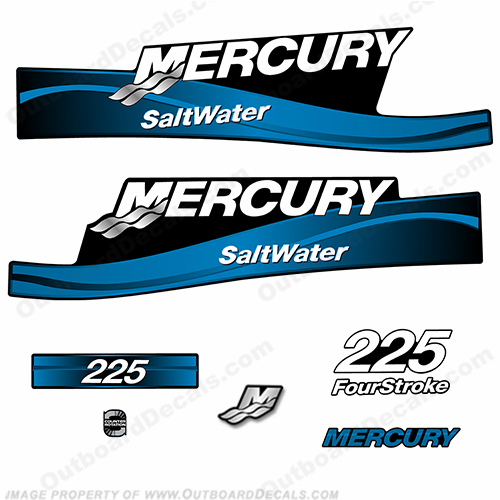 Mercury 225hp Four Stroke Saltwater Series Decals - (Blue) fourstroke, 4s, 4stroke, 4-s,INCR10Aug2021