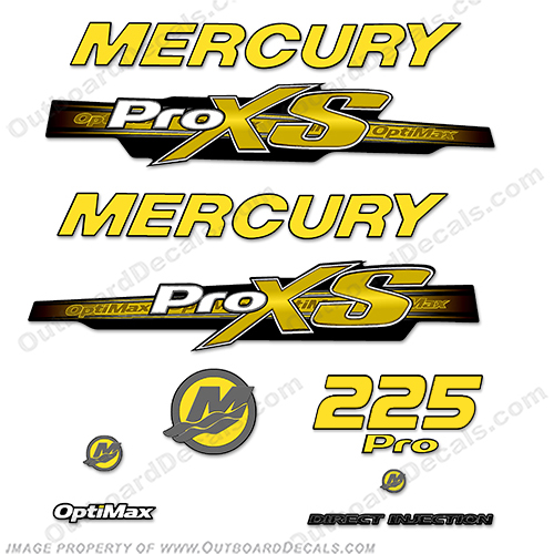 Mercury 225hp ProXS 2011+ Style Decals - Yellow pro xs, optimax proxs, optimax pro xs, optimax pro-xs, pro-xs, 225 hp, yellow, INCR10Aug2021