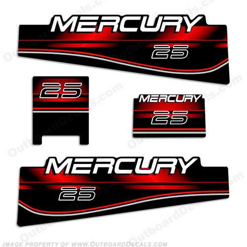 Mercury 25hp Decal Kit - 1994 - 1998 mercury, 25, 25hp, hp, 1994, 1995, 1996, 1997, 1998, outboard, engine, motor, decal, decals, sticker, sticker, kit