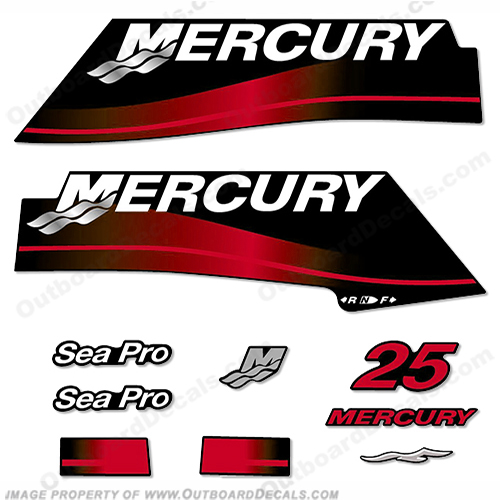 Mercury 25hp SeaPro Decals 2004-2009 (Red) INCR10Aug2021