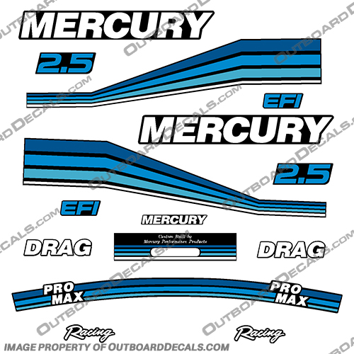 Mercury 260 2.5L Pro Max Efi Racing Racing Partial Decals - Custom Blue  mercury, pro, max, 260hp, 260 hp, efi, racing, partial, full, decals, kit, outboard, stickers, custom, blue, 260, 2.5L, L, 