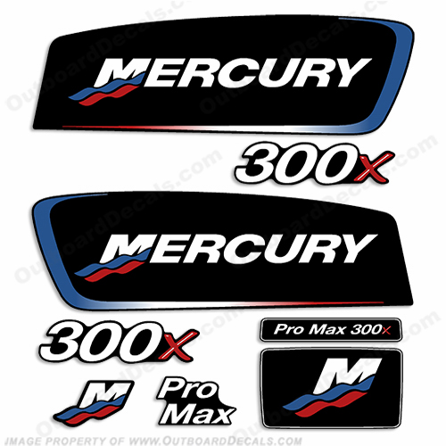 Mercury 300x ProMax Decals - Red/White/Blue pro. max, pro max, pro-max, INCR10Aug2021