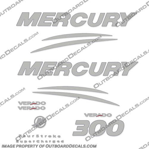 Mercury Verado 300hp Decal Kit - Chrome/Silver mercury, 300, verado, chrome, silver, decals, sticker, kit, set, decal, hp, 300hp