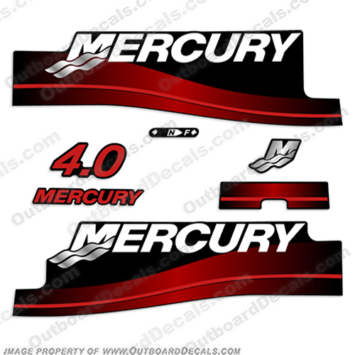 Mercury 4.0hp Decal Kit (Red) 2001 2002 2003 2004 mercury, decals, 4.0, 4, hp, outboard , engine, motor, stickers, decal, 2001, 2002, 2003, 2004