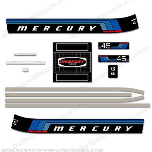 Mercury 1976 - 1977 4.5HP Outboard Engine Decals Mercury, 1976, 1977, 4.5, 4.5HP, Outboard, Engine, Decal, Decals