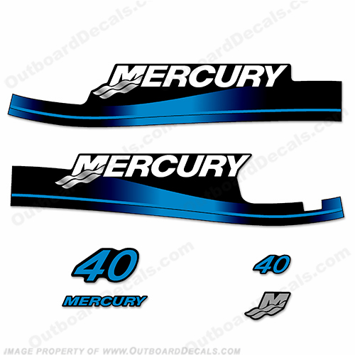 Mercury 40hp Decals - w/Oil Window Cut-Out 1999-2006 (Blue) INCR10Aug2021