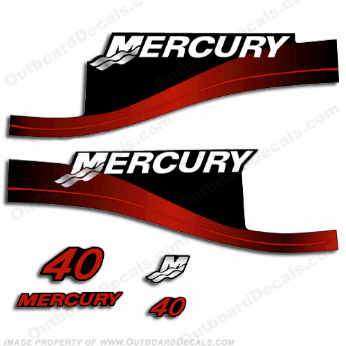 Mercury 40hp 2-Stroke Decals 2004 (Red) INCR10Aug2021