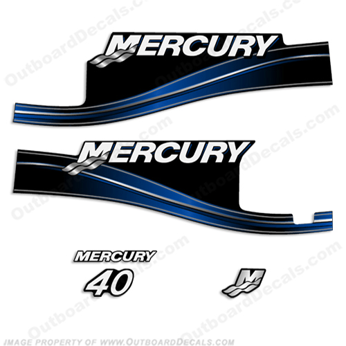 Mercury 40hp 2 Stroke Decal Kit (Blue) 2005 - 2009 with Oil Window 40 hp, 2 stroke, 2005, 2006, 2007, 2008, 2009, oil window, 40, 2-stroke, 05, 06, 07, 08, 09, INCR10Aug2021
