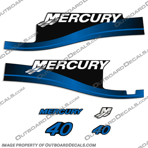 Mercury 40hp Elpto Outboard Engine Motor Decals 2003 2004 (Blue) Mercury, 40, hp Elpto, Outboard, Engine, Motor, Decals, 2003, 2004, red, blue