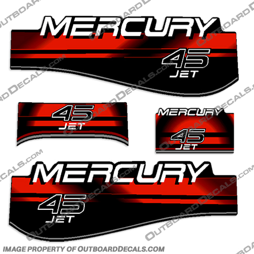 Mercury 45hp Jet Decal Kit 1994-1999 mercury, 1994, 1995, 1996, 1997, 1998, 1999, decal, decals, kit, set, stickers, outboard, engine, motor, tiller, tilt, 45, 45hp, 45 hp, 