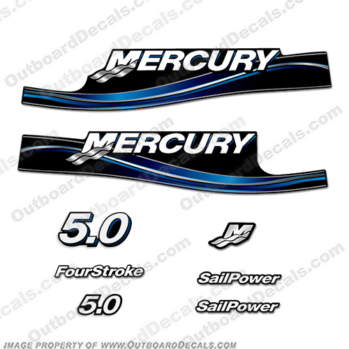 Mercury 5hp 5.0 Outboard Decal Kit 2005 - 2009 - Blue 5, 5.0,  hp, 2 stroke, outboard, motor, engine, decal, sticker, kit, set, 2005, 2006, 2007, 2008, 2009, INCR10Aug2021