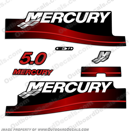 Mercury 5.0hp Decal Kit (Red) 2001 2002 2003 2004  mercury, decals, 5.0, 5, hp, outboard , engine, motor, stickers, decal, 2001, 2002, 2003, 2004