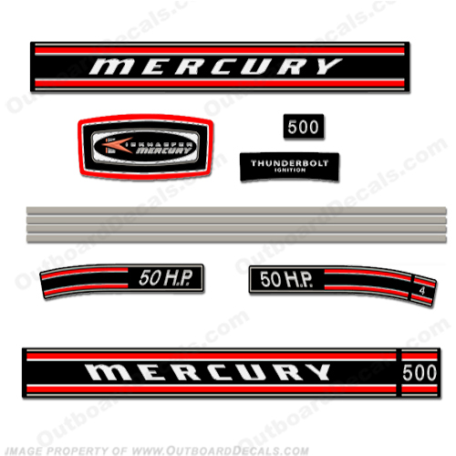 Mercury 1970 50HP Outboard Engine Decals INCR10Aug2021