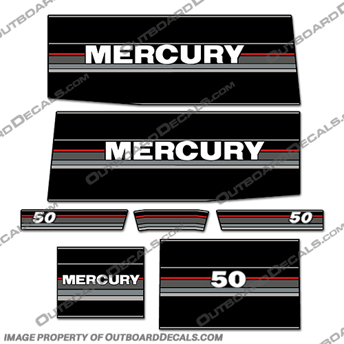 Mercury 50 HP Outboard Engine Decals 1990 - 1992 Mercury, 50, hp, outboard, engine, decal, decals, 1990, 1991, 1992, 90, 91, 92, 90-92, 90 - 92, 1990 - 1992, 1990-1992