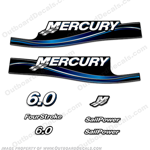 Mercury 6.0hp Four Stroke Sail Power Decal Kit - Blue  merc, 6hp, 6.0, 6 hp, 4, 6, fourstroke, sail power, sailpower, motor, engine, decals, 4s, 4-stroke, 4 stroke, stroke, sail, power, INCR10Aug2021