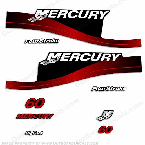 thumbnail image 2 of Mercury 60hp Four Stroke Outboard Decals / Sticker Kit – Reproduction, Made In UK 2 of 4