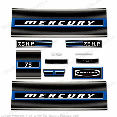 Mercury 1974 7.5hp Outboard Engine Decals INCR10Aug2021