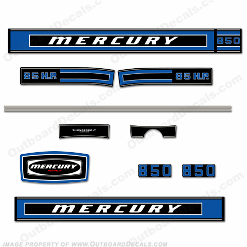 Mercury 1975 85HP Outboard Engine Decals 850,85hp, 85 hp, 85, mercury, motors, outboards, outboard, motor, engine, decal, sticker, kit, set 1975, 75, 75, 