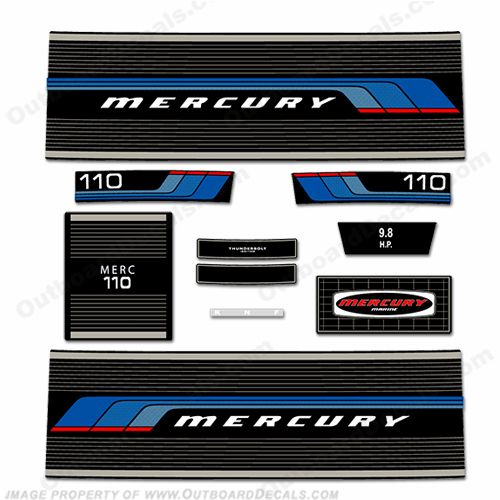 Mercury 1976 - 1977 9.8HP Outboard Engine Decals Mercury, 1976, 1977, 9.8, 9.8hp, Outboard, Engine, Decal, Decals