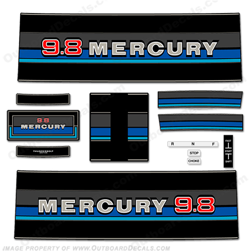 Mercury 1980 - 1982 9.8hp Outboard Engine Decals 9.8, hp, 1980, 1981, 1982, 80, 81, 82, INCR10Aug2021