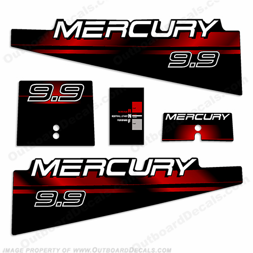 Mercury 9.9hp Decal Kit - 1994 - 1998 (Red) 9.9 hp, 9hp, 9 hp, 9.9, 9, 1995, 1996, 1997, 95, 96, 97, 98, 94, INCR10Aug2021