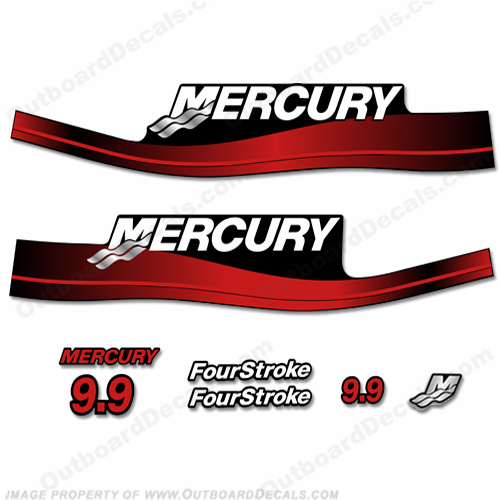 Mercury 9.9hp 4-Stroke Decal Kit 1999-2006 (Red) 9.9 hp, 9hp, 9 hp, 9.9, 9, 1995, 1996, 1997, 95, 96, 97, 98, 94, 4 stroke, 4-stroke, four stroke, fourstroke, four-stroke, INCR10Aug2021