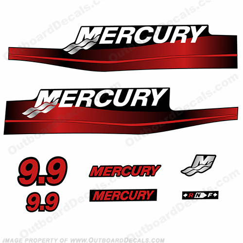 Mercury 9.9hp 2-Stroke Decal Kit 1999-2006 (Red) 9.9 hp, 9hp, 9 hp, 9.9, 9, 1995, 1996, 1997, 95, 96, 97, 98, 94, 2 stroke, two stroke, two-stroke, twostroke, INCR10Aug2021