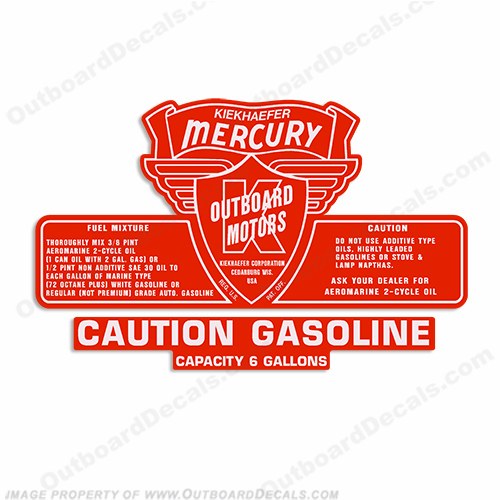 Mercury Kiekhaefer 1953-1956 6 Gallon Gas Tank Decal INCR10Aug2021