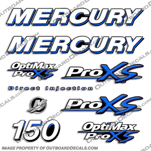 Mercury 150hp Optimax ProXS Decal Kit - BLUE pro xs, optimax proxs, optimax pro xs, optimax pro-xs, pro-xs, 200 hp, pro, blue, 150, 150hp, hp, horsepower