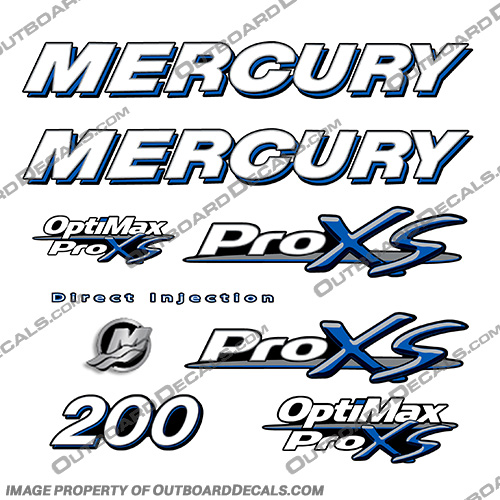 Mercury 200hp Optimax ProXS Decal Kit - Blue pro xs, optimax proxs, optimax pro xs, optimax pro-xs, pro-xs, 200 hp, blue, pro, xs, proxs