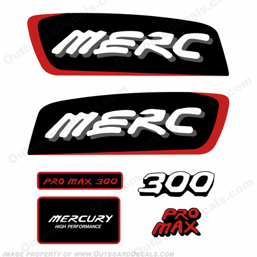 Mercury 300hp Pro Max Decal Kit (Red) pro. max, pro max, pro-max, promax, INCR10Aug2021