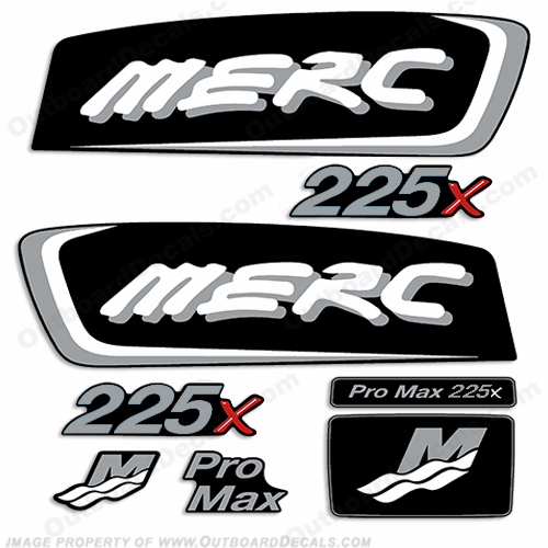 Mercury 225x ProMax Decals - Silver/White pro. max, pro max, pro-max, INCR10Aug2021