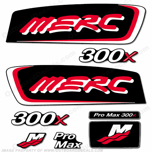 Mercury 300x ProMax Decals - Red/White pro. max, pro max, pro-max, INCR10Aug2021