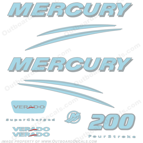 Mercury Verado 200hp Decal Kit - Powder Blue/Silver INCR10Aug2021