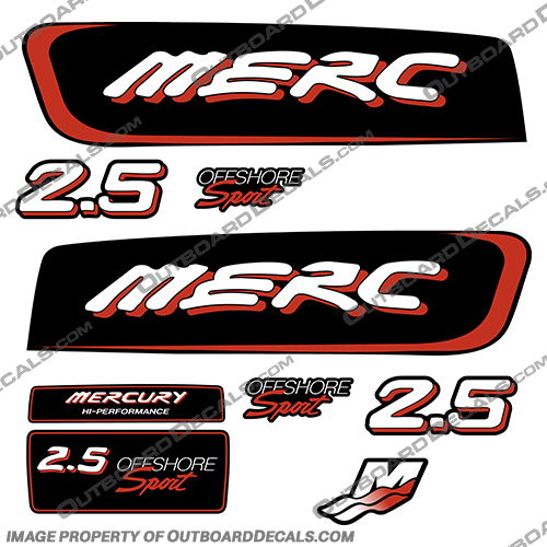 Mercury 2.5 Liter Offshore Sport Decal Kit - Red Mercury, 2.5, Liter, Litre, 2.5L, 2.5 L, Offshore, Sport, Off shore, decal, Decals, kit, red