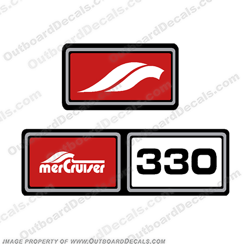 Mercruiser 330hp Valve Cover Decals  - Red 1979, 330, mercruiser, valve, decal, sticker, decals